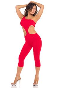 pinklipstick Pink Lipstick - Asymmetrische catsuit met cutout - Rood