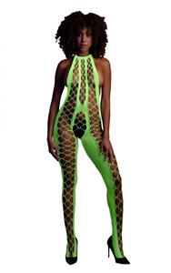 Ouch! Glow in the Dark Bodystocking met halternek - Groen