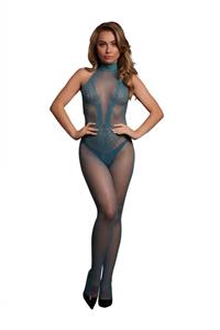 Le Desir - Bodystocking van visnet en kant - Ocean Blue