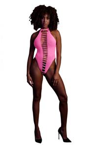 Le Desir Body Met Hoge Uitsnijding - Neon Roze