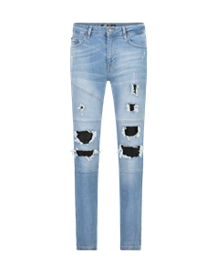 Malelions Men Ripped Biker Jeans | Light Blue