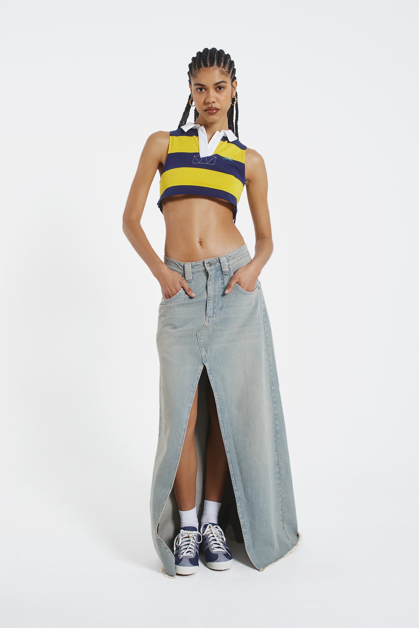 Jaded London Light Wash Denim Colossus Maxi Skirt