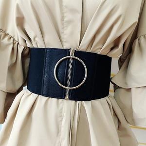 YuTao Belt Vrouwen Ultra Brede Riem voor Jurken Dames Elastische Riemen Vrouwelijke Grote Metalen Cirkel Ring Zwart Taille Stra