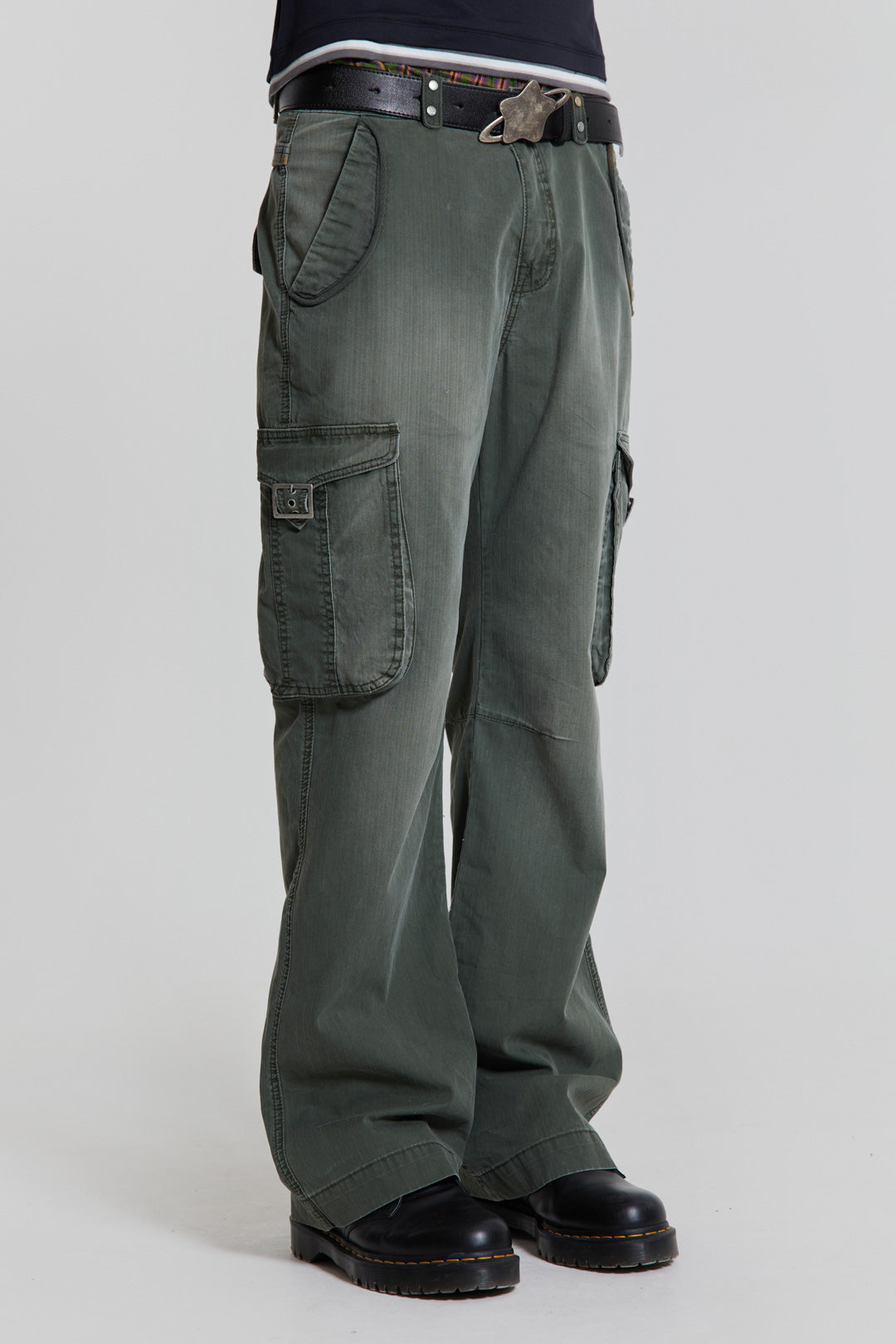Jaded Man Khaki Straight Leg Cargo Trousers