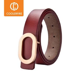 COOLERFIRE FASHION Women Belts Genuine Leather Designer's Famous Brand Fashion Alloy Ring Circle Gold Buckle Girl Jeans Dress Wild Belts LD033