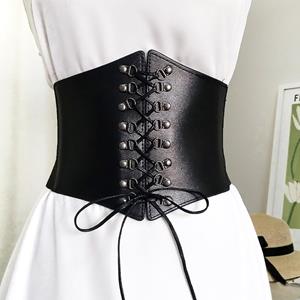 R&N Fashion Nieuwe Corset Punk Zwarte Brede Riem Pu Leer Afslanken Lichaam Riemen voor Vrouwen Elastische Hoge Taille Riem Vrouwelijke Cumberbanden zwart
