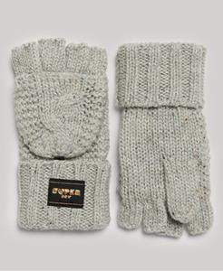 Superdry Vrouwen Gebreide Handschoenen met Kabelpatroon Lichtgrijs