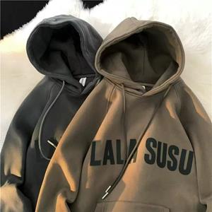 Premium Outlets Men Long Sleeves Hooded Sweater Trendy Letter Printing Loose Casual Sports Sweatshirt
