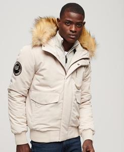 Superdry Mannen Everest Pufferbomberjack met Capuchon Beige Grootte: S