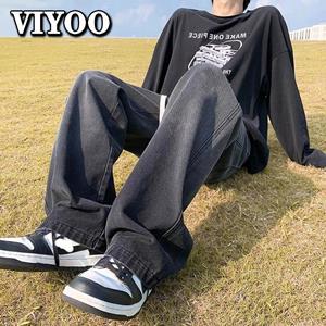 VIYOO Men's Wide Leg Jeans 2022 Y2K Baggy Oversized Denim Hip Hop Streetwear Korean Trousers Vintage Joggers Track Pants Drawstring Jeans For Men Sweatpants