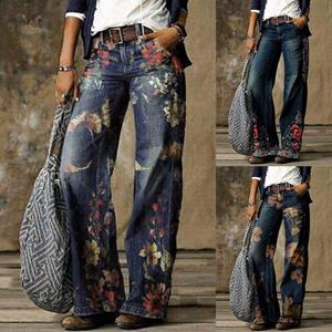 XK22GD Damesmode bedrukte jeans Casual lange broek