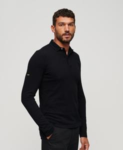 Superdry Mannen Jersey Studios Poloshirt met Lange Mouwen Zwart
