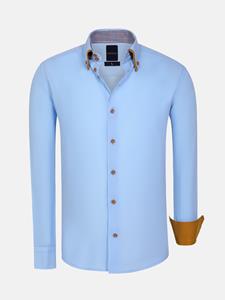 WAM Denim Ales Solid Structured Blue Overhemd Lange Mouw-