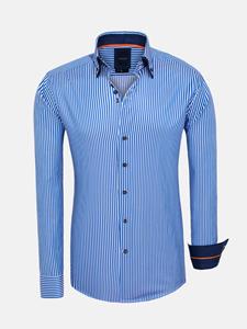 WAM Denim Nancy Royal Blue Striped Overhemd Lange Mouw-