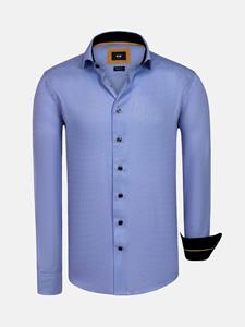 WAM Denim Sky Lake Royal Blue Micro Patterned Overhemd Lange Mouw-