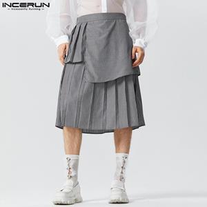 Striped Pleating Men Casual Loose Midi Skirts