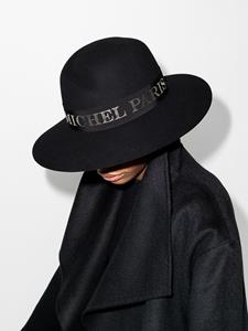 maisonmichel Maison Michel Fedora hoed met logoband - Zwart