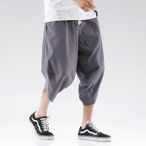 2022 Summer Harajuku Calf Length Casual Pants Men Cotton Solid Color Harem Men's Baggy Pants Wide Leg Sweatpants