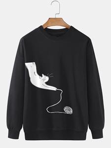 ChArmkpR Mens Cartoon Cat Print Crew Neck Casual Pullover Sweatshirts