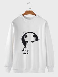 ChArmkpR Mens Cartoon Panda Print Crew Neck Loose Pullover Sweatshirts