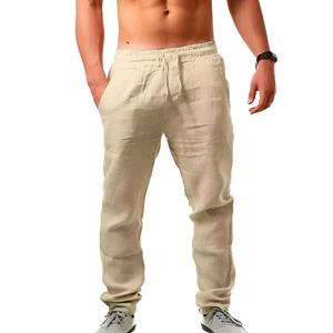 Nieuwe heren katoenen linnen broek mannelijke zomer ademende effen kleur linnen broek fitness streetwear S-4XL herenkleding