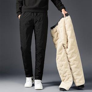 Men's Winter Fleece Thick Lambswool Warm Sweatpants Casual Water Proof Big-Size Wool Trousers Male Black Gray Joggers Trousers