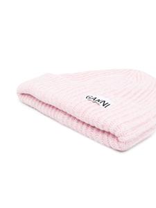 GANNI Ribgebreide muts met logopatch - Roze