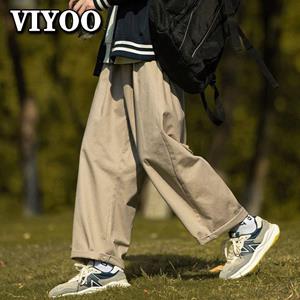 VIYOO Men's School Y2K Clothes Cargo Pants Straight Trousers Streetwear Korean Fashion Clothing Baggy Pants Japanese Wide Leg Pants