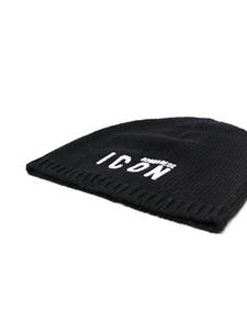 DSQUARED2 Be Icon-embroidered ribbed beanie - Zwart