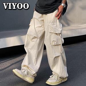 VIYOO Harajuku Vintage Wide Leg Pants Quick Dry Sweatpants Loose Beige Ice Silk Cargo Pants Japanese Y2K Pants Summer Fashion 23023