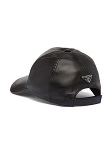 Prada Leren honkbalpet met logo - Zwart