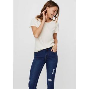 Vero Moda T-Shirt Langes Basic T-Shirt Kurzarm Top Einfarbiges Oberteil VMBECCA 4850 in Creme