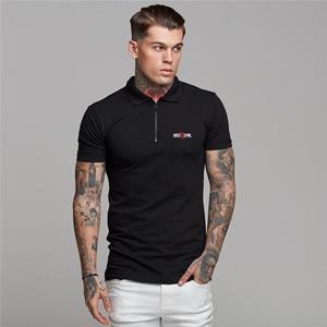 Muscleguys Fashion European and American Style Zip Print Polo Tees Mens Cotton Slim Polo Shirts with Short Sleeve Fitness Slim Polo T-Shirt