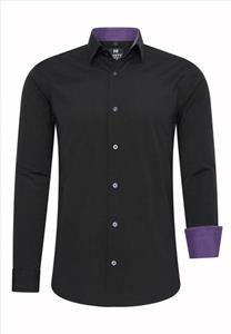 Rusty Neal heren overhemd | zwart - paars | slim fit | Italian-Style.nl, 