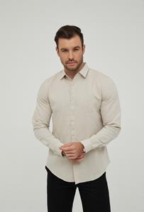 Yves Enzo - Heren Italiaans Overhemd - Beige - Linnen - Italian-Style