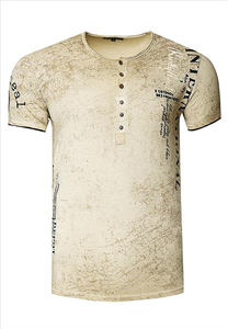 Rusty Neal RustyNeal - T-shirt Heren - Knoopsluiting - Camel - Ronde Hals