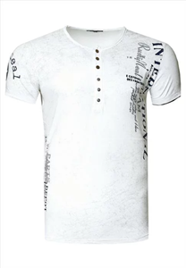 Rusty Neal RustyNeal - T-shirt Heren - Knoopsluiting - Wit - Ronde Hals