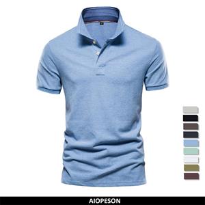 AIOPESON Men Fashion Solid Business Social 100% Cotton Polo Shirt For Men Casual Basic Polo Shirts Summer Quality Tops Men Short Sleeve Mens Polos
