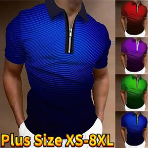 Happy Show Casual Lapel T-shirt Young Men's Fashion Zipper T-shirt Short Sleeve T-shirt Men's 3D Blue Fabric Print T Shirt