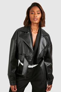 Super Korte Biker Jas Met Ceintuur, Black