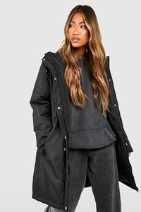 Boohoo Gewatteerde Long Line Parka Jas, Black