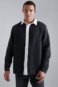 Dik Geruit Bouclé Overhemd Met Contrrasterende Zoom, Black