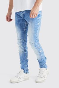 Boohoo Tall Stacked Stretch Skinny Jeans Met Zoom Rits, Light Blue