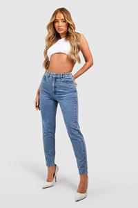 Boohoo Basic High Waist Slim Fit Mom Jeans, Vintage Blue