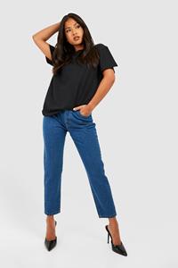 Boohoo Petite Basic Slim Fit Mom Jeans, Washed Indigo