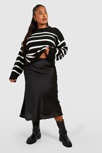 Boohoo Plus Satijnen Bias Cut Midaxi Rok, Black