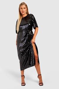 Boohoo Plus Glitter Midaxi Jurk Met Pailletten, Black