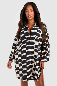 Boohoo Plus Oversized Blouse Jurk Met Print, Black