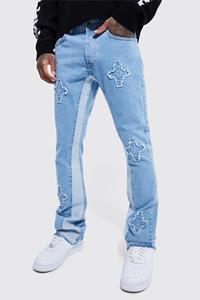 Boohoo Onbewerkte Flared Slim Fit Jeans Met Panelen, Light Blue