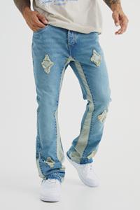 Boohoo Onbewerkte Flared Slim Fit Jeans Met Panelen, Antique Blue